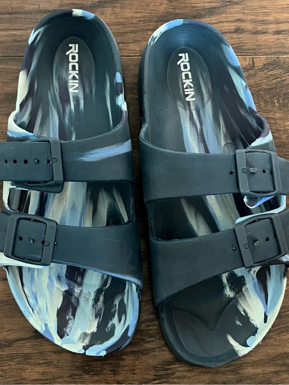 Rockin Men's Navy Blue Double-Buckle Slide Sandals